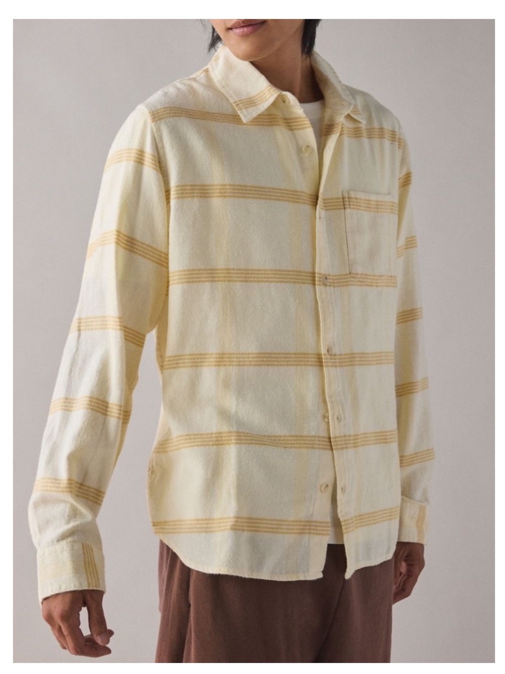 🟤NWT URBAN OUTFITTERS “The Baggy Flannel Shirt” in Cream/Mustard Plaid XXL